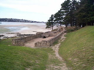 The Gallo-Roman baths at Hogolo, with Locquirec across the bay