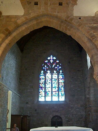 Stained glass window in the church at Merlevenez