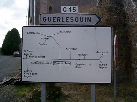 Topographical signs indicate how to get to tiny hamlets